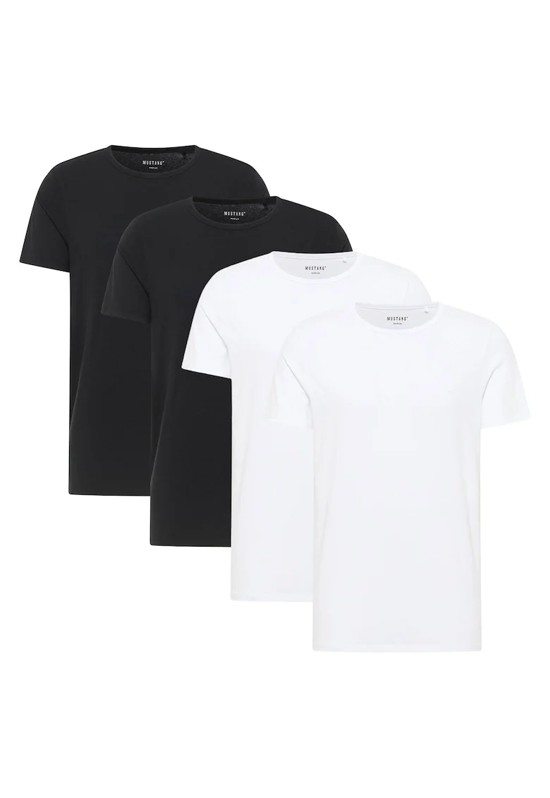 Set de tricouri din amestec de bumbac organic cu model uni Allen - 4 piese, Alb/Negru