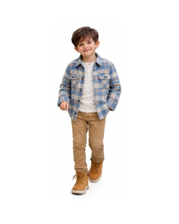 Camasa iDO pentru baieti cu carouri, oversized din jacard Albastru deschis BeJ