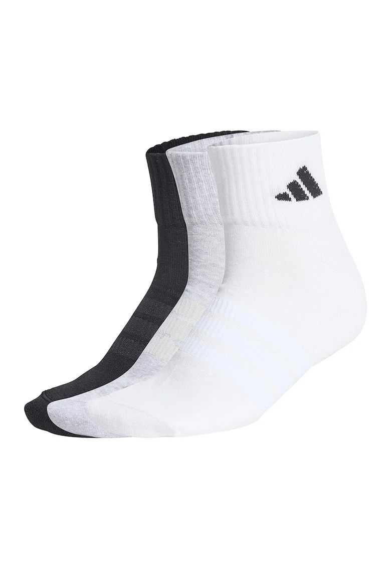 Set de sosete scurte unisex cu detaliu logo - 3 perechi, Negru/Alb optic/Gri deschis melange