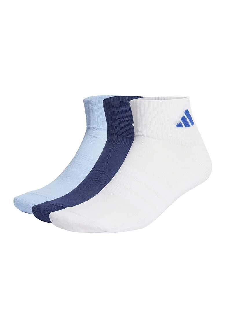 Set de sosete scurte unisex cu detaliu logo - 3 perechi, Alb optic/Albastru glaciar