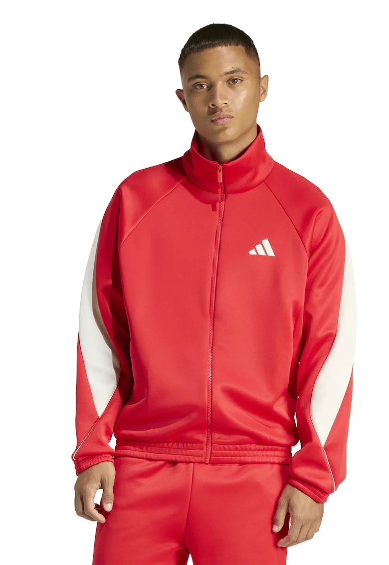 Bluza de trening cu fermoar si guler rigid Stadium, Rosu/Alb