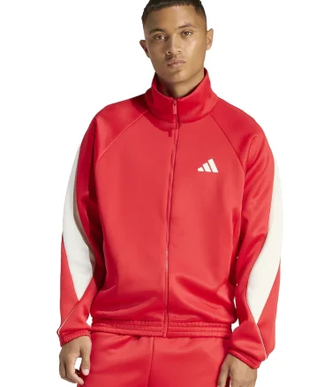 Bluza de trening cu fermoar si guler rigid Stadium, Rosu/Alb