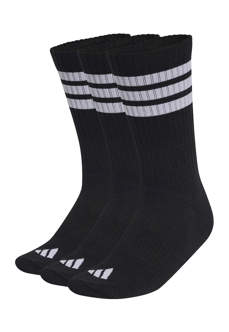 Set de sosete lungi unisex cu striatii - 3 perechi, Alb/Negru/Gri antracit