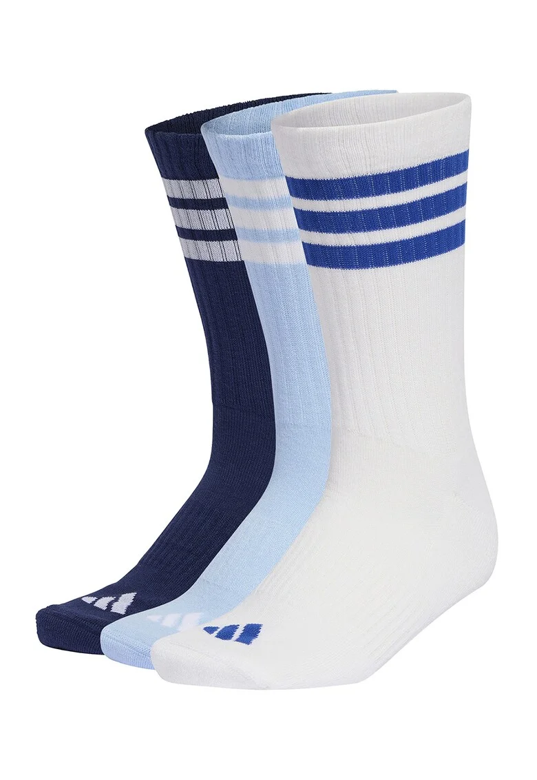 Set de sosete lungi unisex cu striatii - 3 perechi, Albastru ultramarin/Alb optic/Albastru deschis