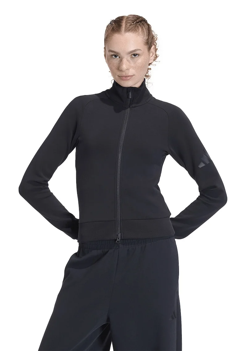 Bluza de trening slim fit din amestec de modal cu fermoar, Negru