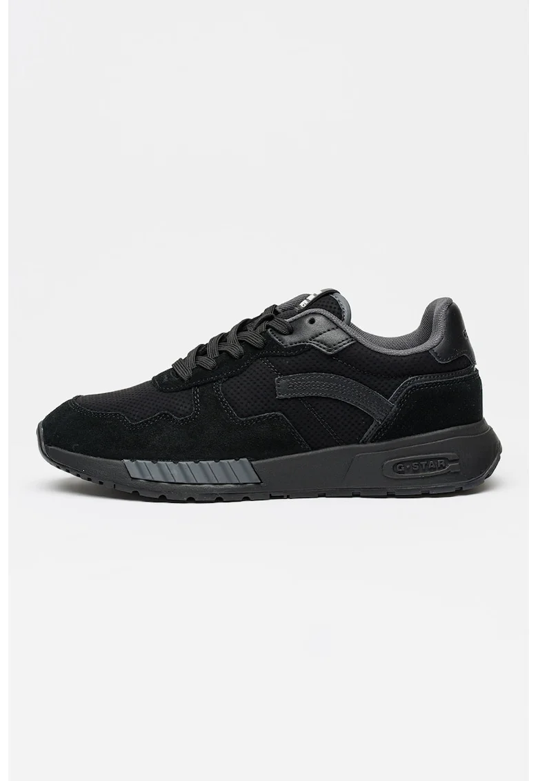 Pantofi sport low-cut de piele intoarsa si plasa, Negru