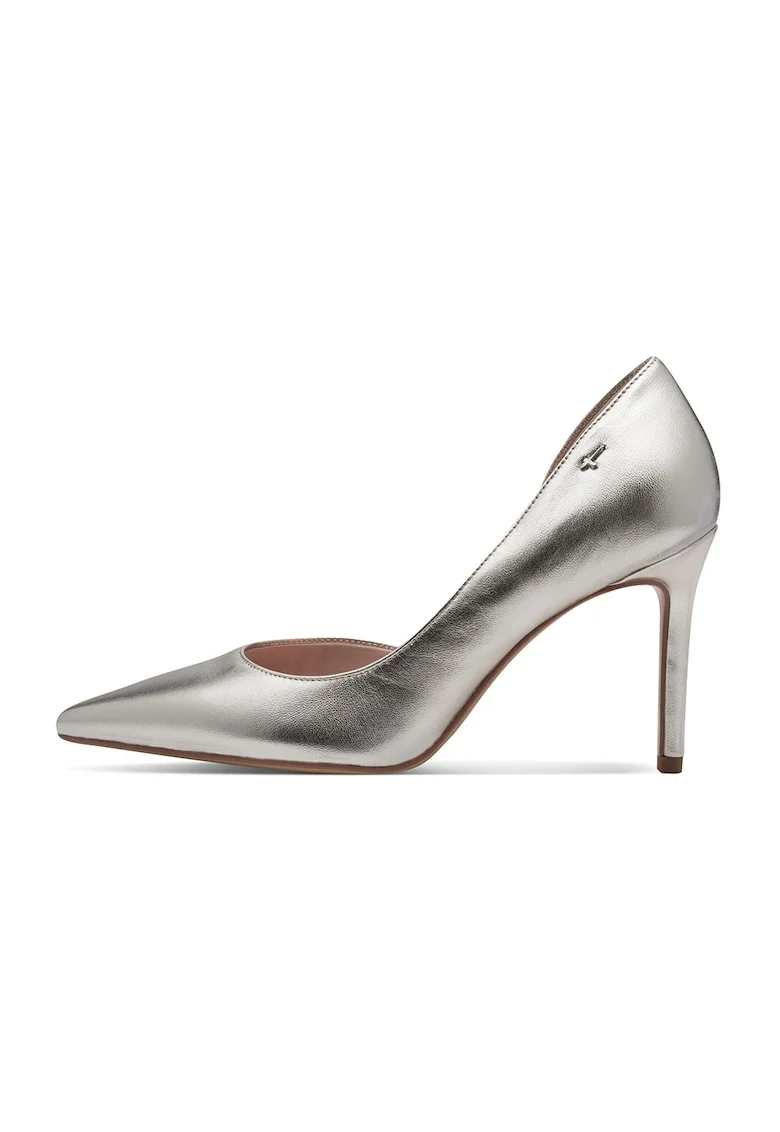 Pantofi stiletto cu toc inalt si decupaj lateral, Argintiu