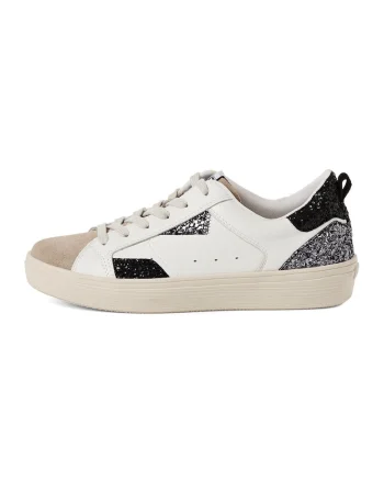 Pantofi sport de piele intoarsa si piele cu animal print, Alb/Negru/Argintiu