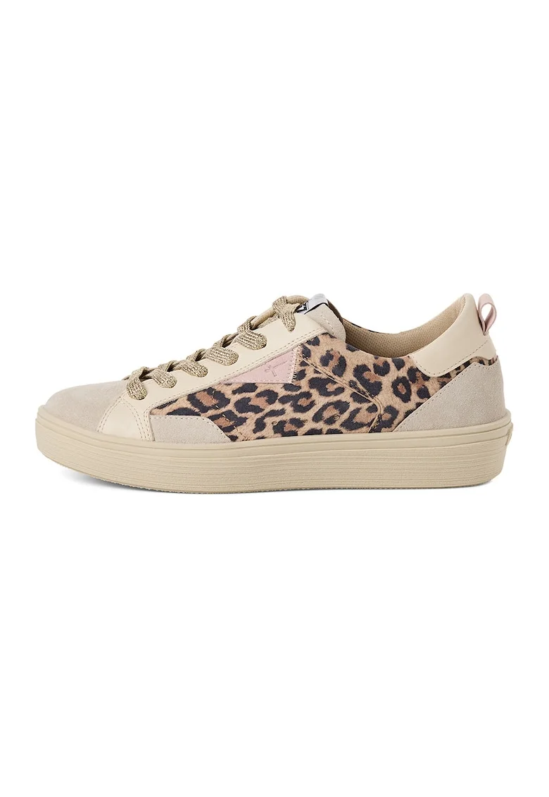 Pantofi sport de piele intoarsa si piele cu animal print, Maro inchis/Maro/Bej