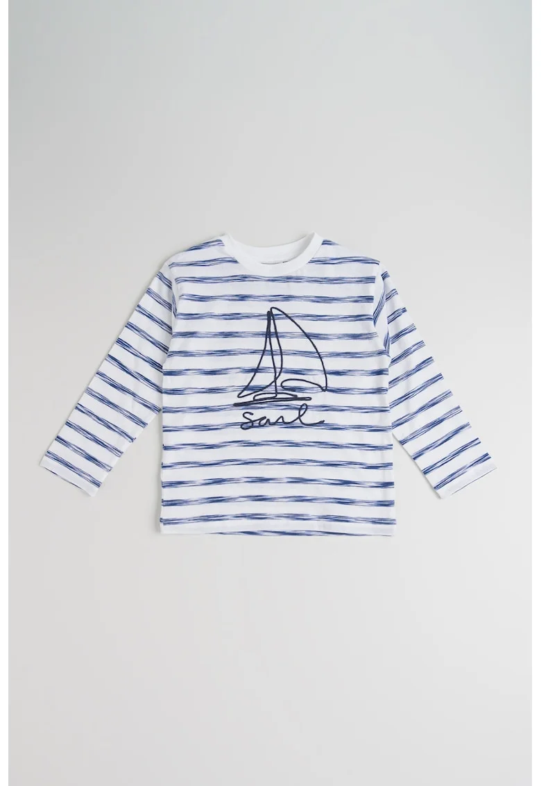 Bluza din bumbac cu model in dungi, Alb/Albastru inchis