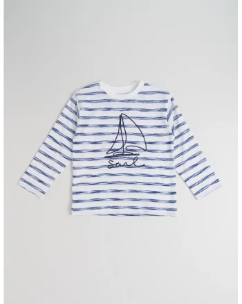 Bluza din bumbac cu model in dungi, Alb/Albastru inchis