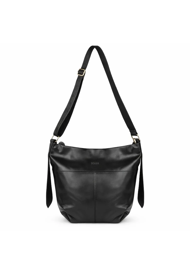 Geanta shopper hobo pentru femei  FL46 SELINE – piele naturala – spatioasa – curea de umar reglabila – neagra
