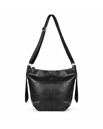 Geanta shopper hobo pentru femei  FL46 SELINE – piele naturala – spatioasa – curea de umar reglabila – neagra