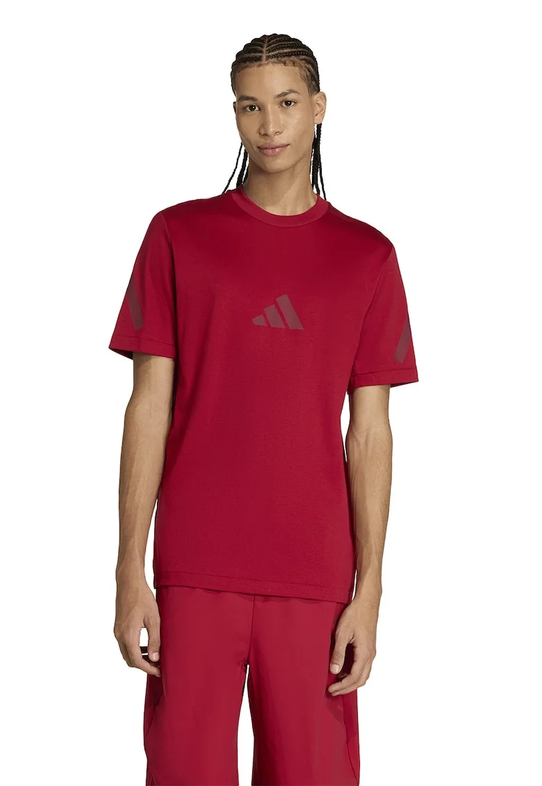 Tricou de bumbac cu model monograma Z.N.E, Rosu inchis