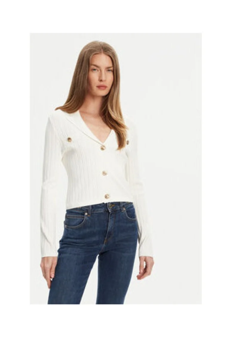 Cardigan tricotat din amestec de viscoza cu si striatii, Alb