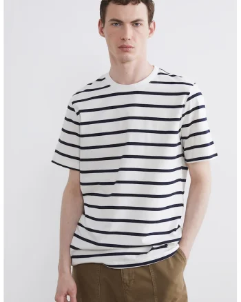 Tricou din bumbac cu dungi, Albastru ultramarin/Alb optic