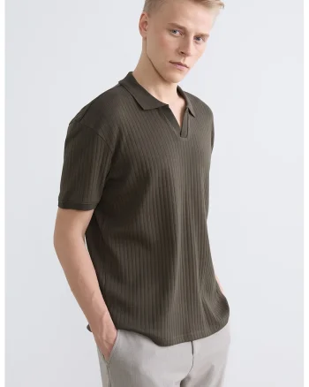 Tricou polo cu decolteu in V, Verde masliniu