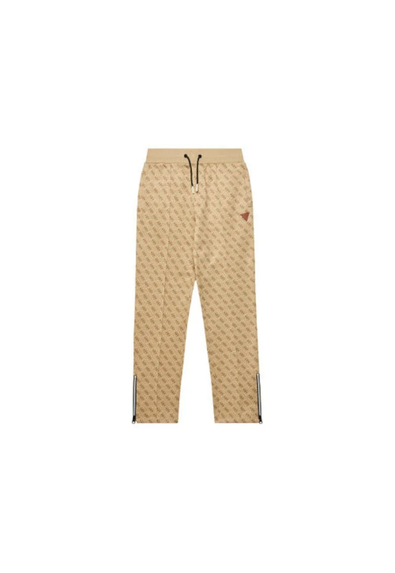 Pantaloni de trening cu imprimeu logo si fermoar la glezna