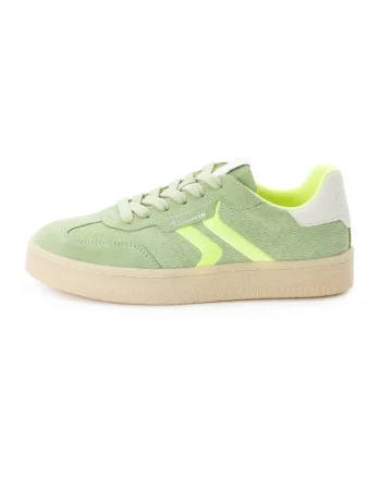 Pantofi sport din piele intoarsa si aspect texturat, Verde neon/Verde deschis