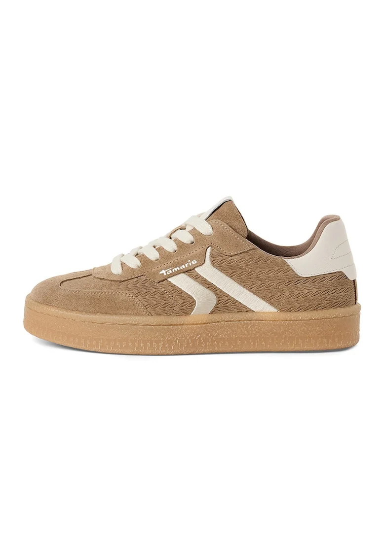 Pantofi sport din piele intoarsa si aspect texturat, Maro taupe