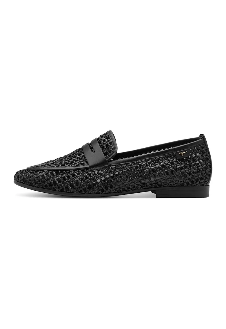 Pantofi loafer din piele si material textil, Negru