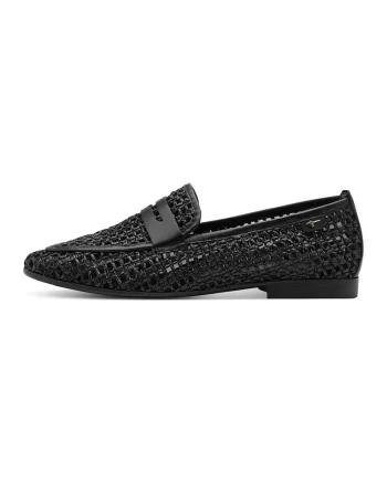 Pantofi loafer din piele si material textil, Negru