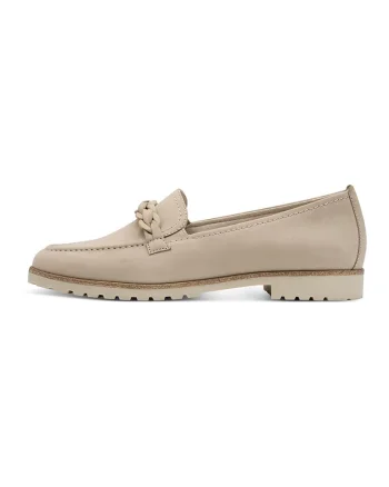 Pantofi loafer din piele cu bareta cu aspect impletit, Maro taupe deschis