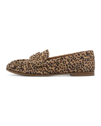 Pantofi loafer penny din piele intoarsa cu animal print, Negru/Maro