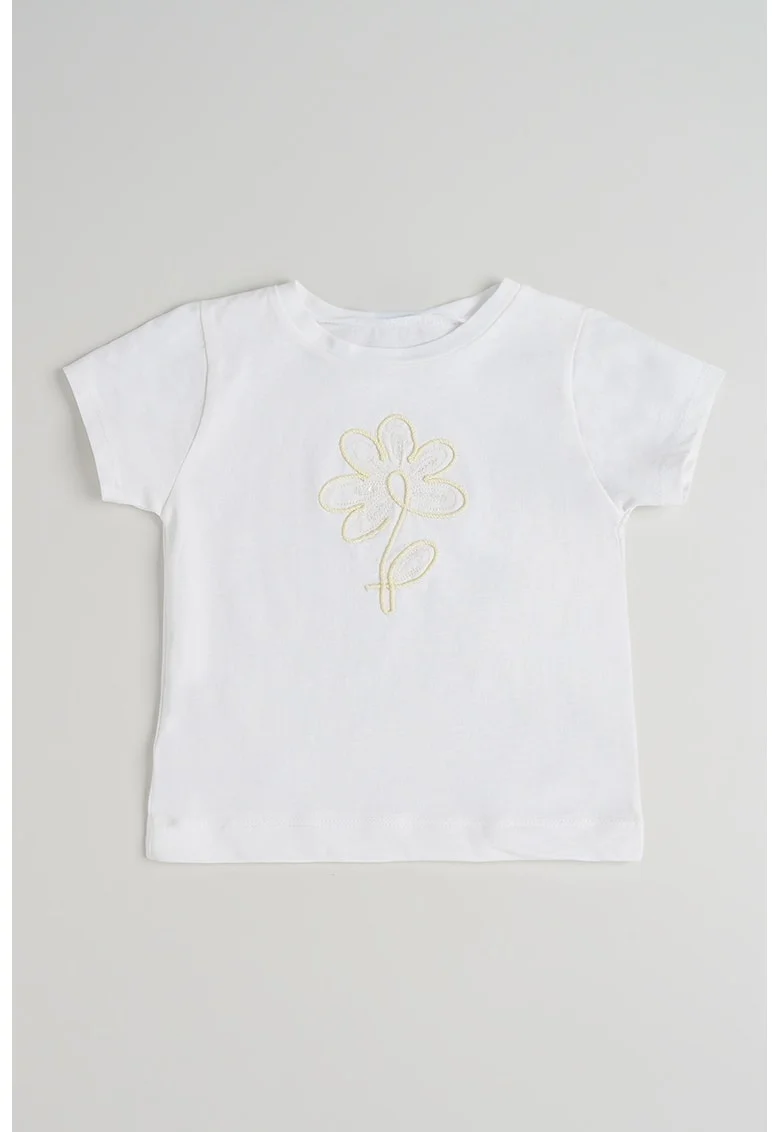 Tricou din amestec de bumbac cu broderie, Alb