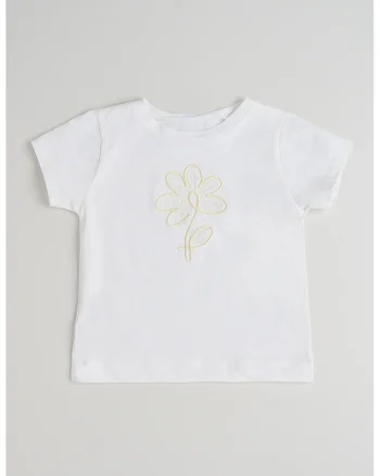 Tricou din amestec de bumbac cu broderie, Alb