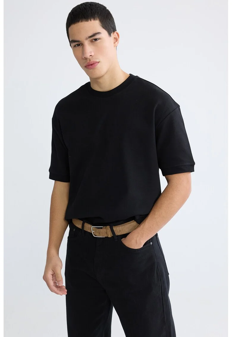 Tricou uni din amestec de bumbac, Negru