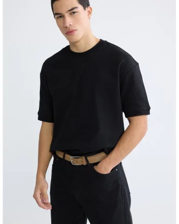 Tricou uni din amestec de bumbac, Negru