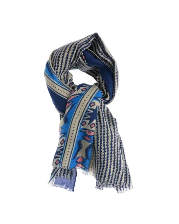 Esarfa cu model tribal in nuante de albastru si bej