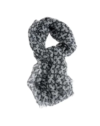 Esarfa negra cu imprimeu geometric si aspect elegant