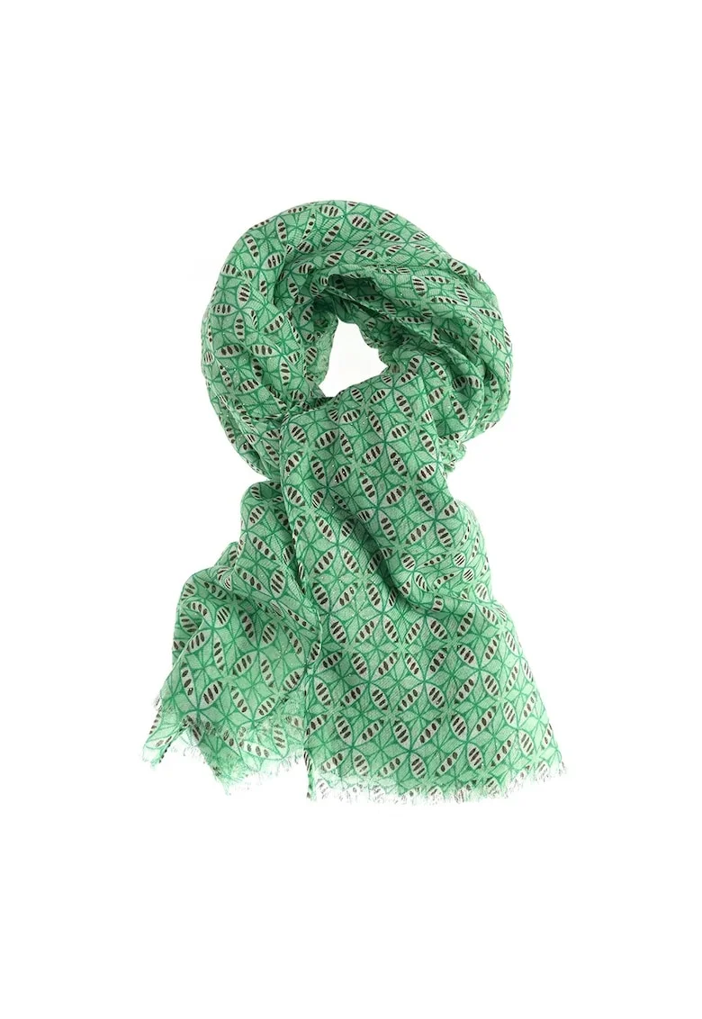 Esarfa verde cu design abstract si accente colorate