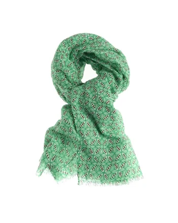 Esarfa verde cu design abstract si accente colorate