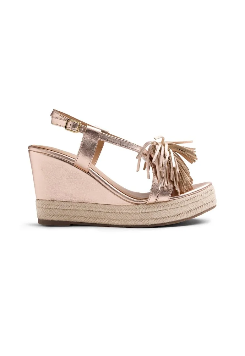 Sandale wedge de piele intoarsa Kilosa, Auriu rose