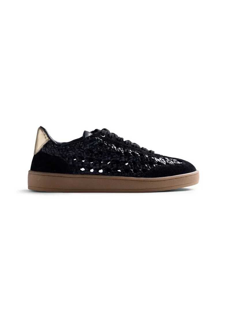 Pantofi sport de piele si poele intoarsa impletiti Ijebu, Negru
