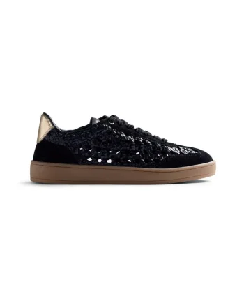 Pantofi sport de piele si poele intoarsa impletiti Ijebu, Negru