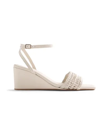 Sandale wedge de piele cu varf patrat Marereni, Alb murdar