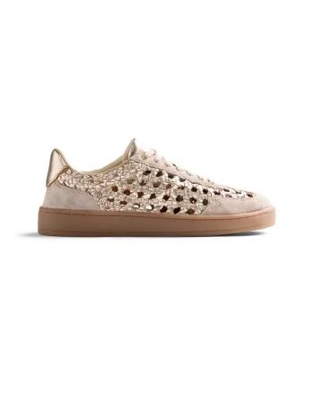 Pantofi sport de piele si poele intoarsa impletiti Ijebu, Auriu