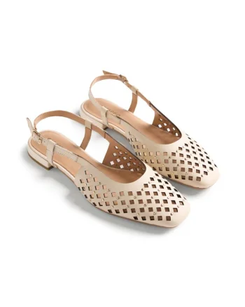 Balerini slingback de piele cu perforatii Kyaka, Alb fildes