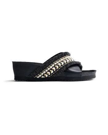 Papuci wedge cu margele Wadena, Negru