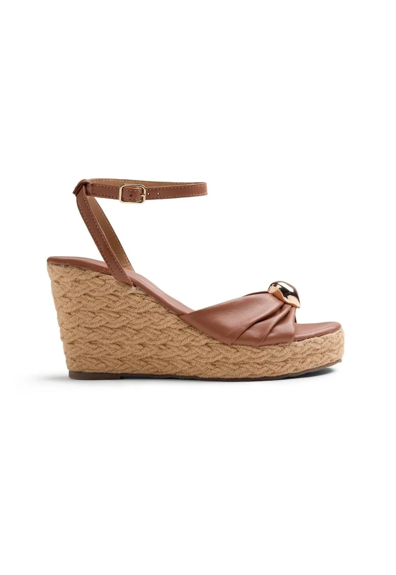 Sandale-espadrile de piele cu platforma wedge Soudan, Maro