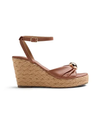 Sandale-espadrile de piele cu platforma wedge Soudan, Maro