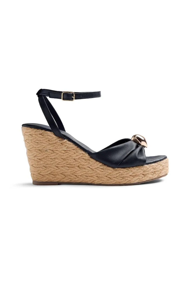 Sandale-espadrile de piele cu platforma wedge Soudan, Negru