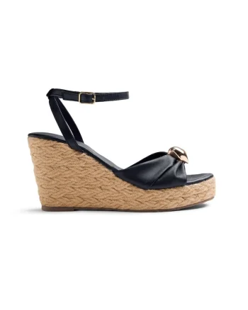 Sandale-espadrile de piele cu platforma wedge Soudan, Negru