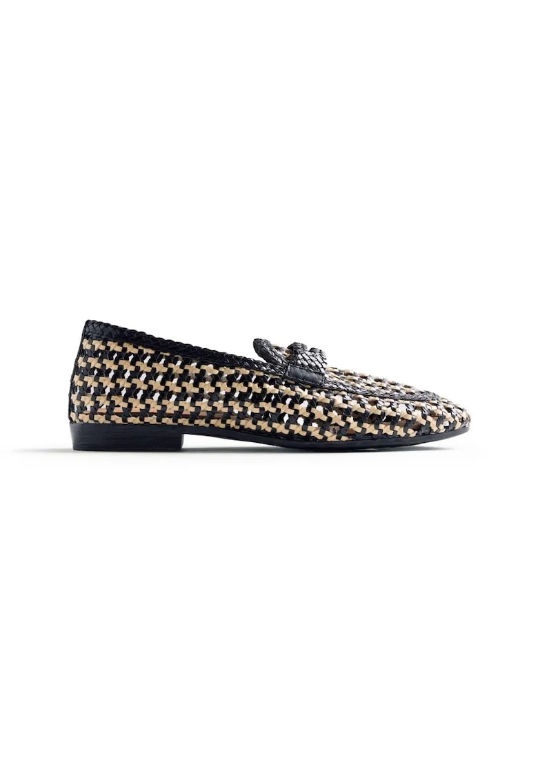 Pantofi loafer de piele cu perforatii, Negru
