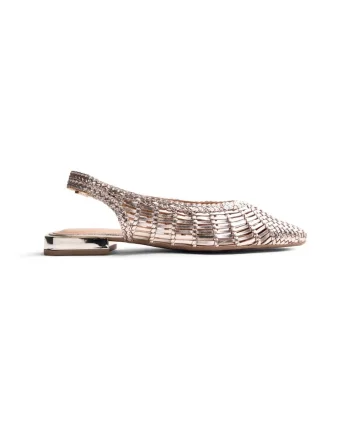 Balerini de piele cu design impletit, Auriu platinat