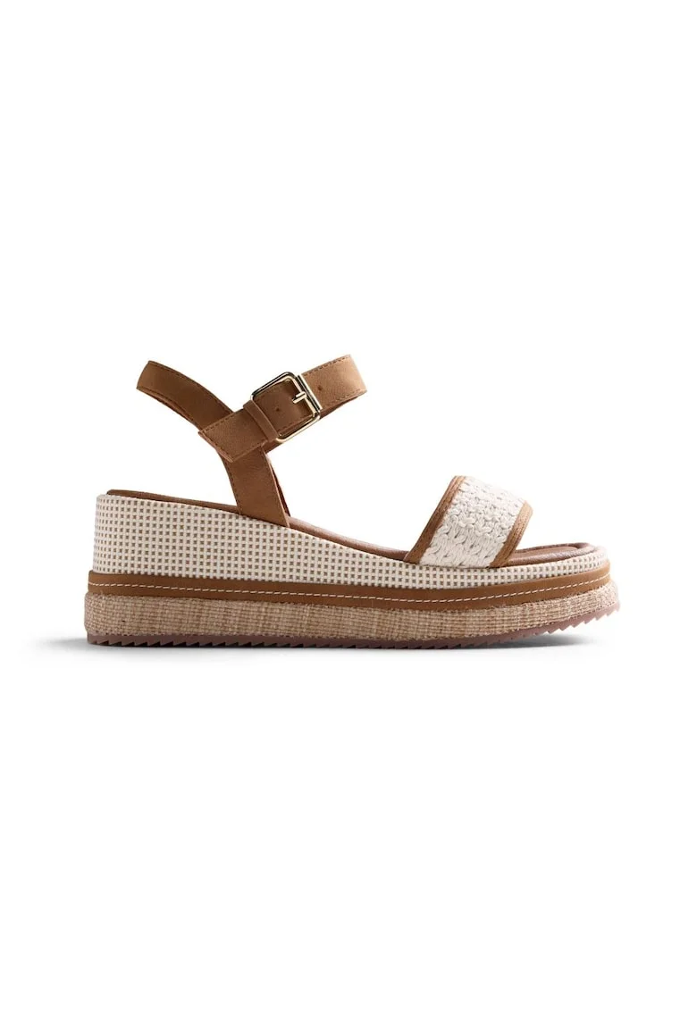 Sandale wedge, Maro/Crem